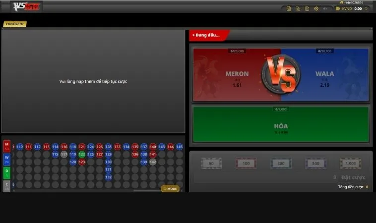 Các cửa cược tại sảnh Đá Gà WS168 Tại S666