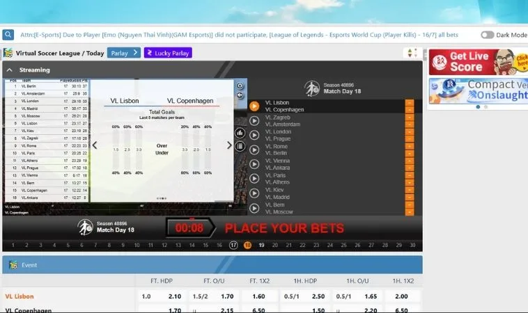 Giao diện cá cược thể thao ảo S666